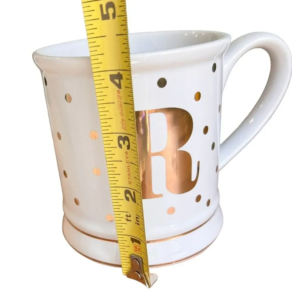 Pier 1 Monogram 'R' Large Mug White Gold Chrome Glam Coffee Gift Desk Pen Holder